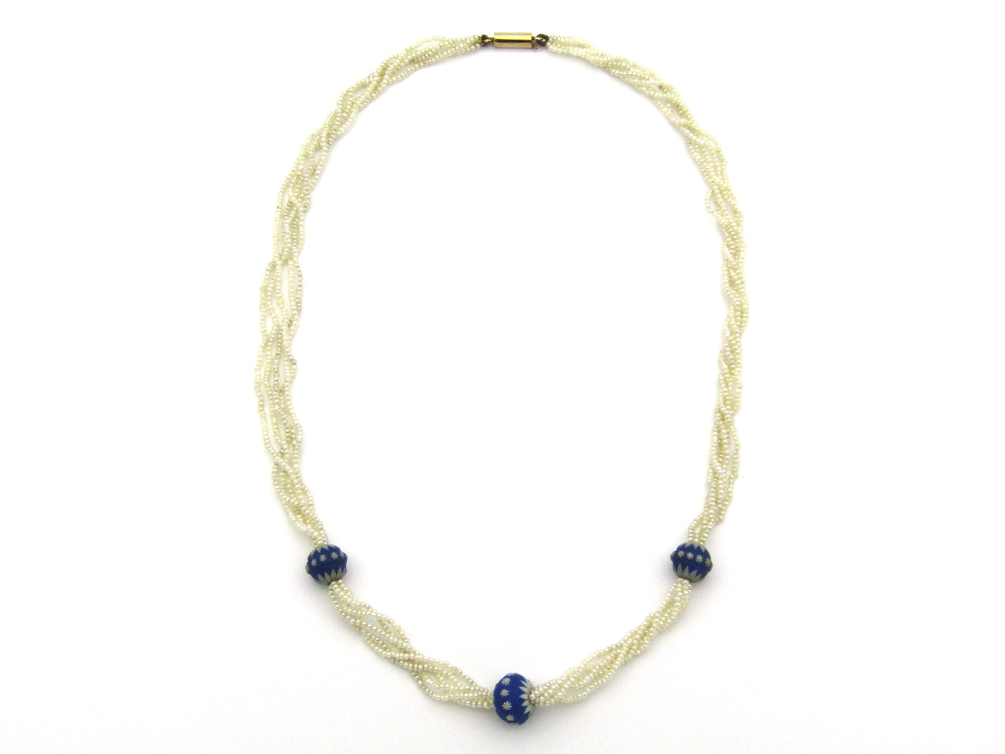 9K gold 5-strand seed pearl Wedgewood Victorian necklace, circa 1880.
