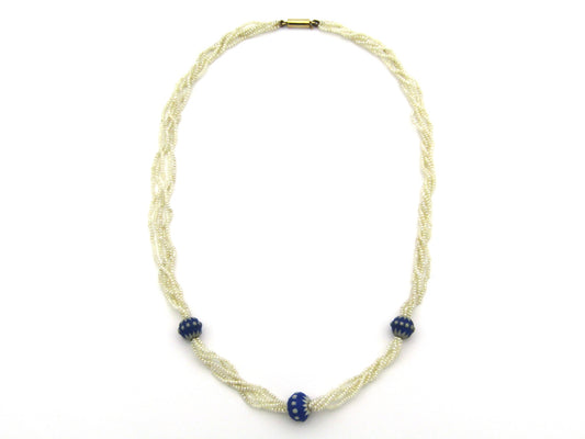 9K gold 5-strand seed pearl Wedgewood Victorian necklace, circa 1880.