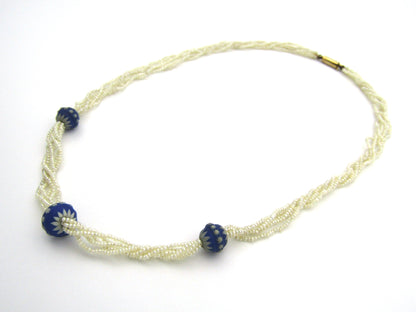 9K gold 5-strand seed pearl Wedgewood Victorian necklace, circa 1880.
