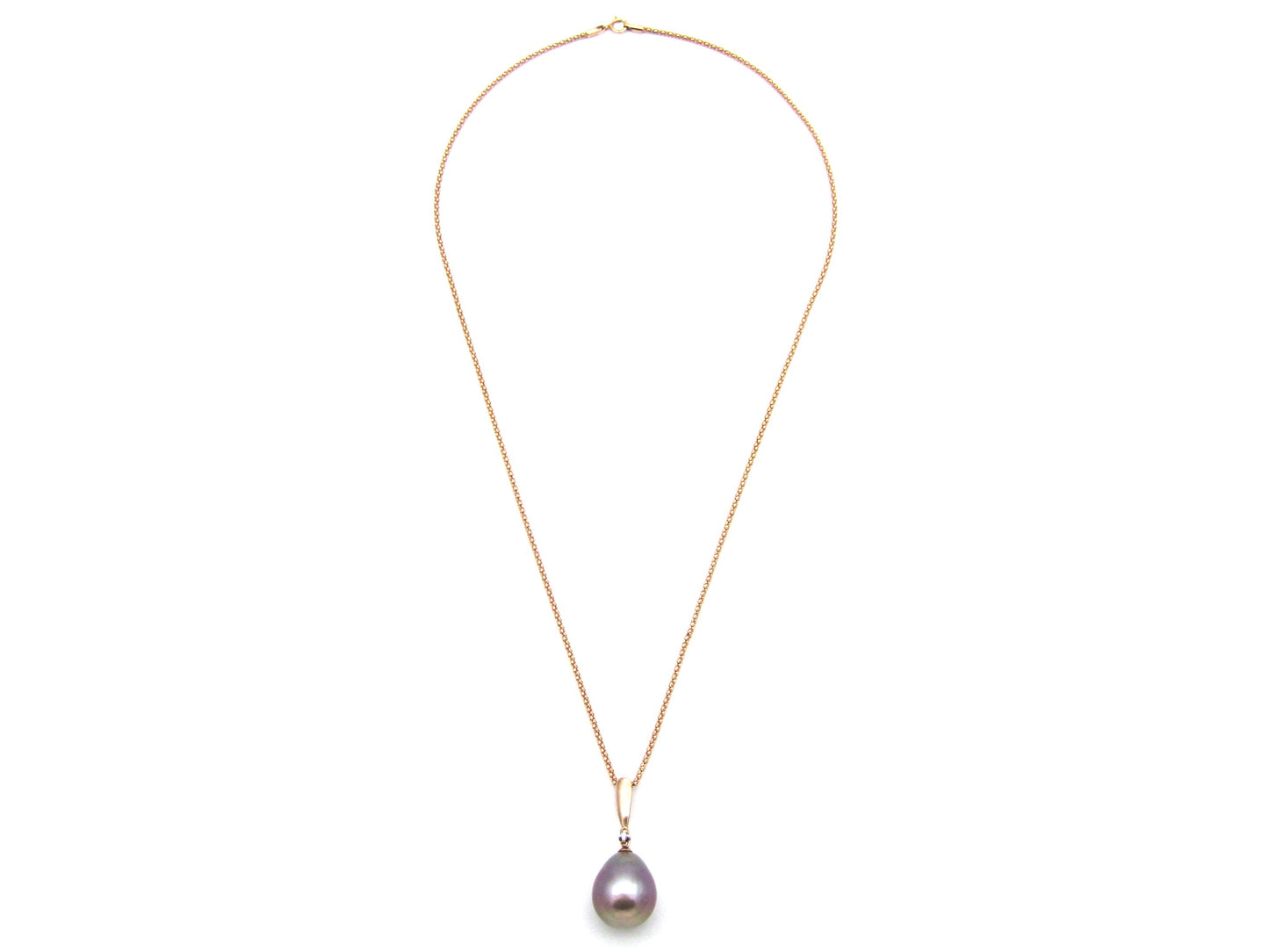 9K gold freshwater pearl and diamond pendant with 18K gold chain.