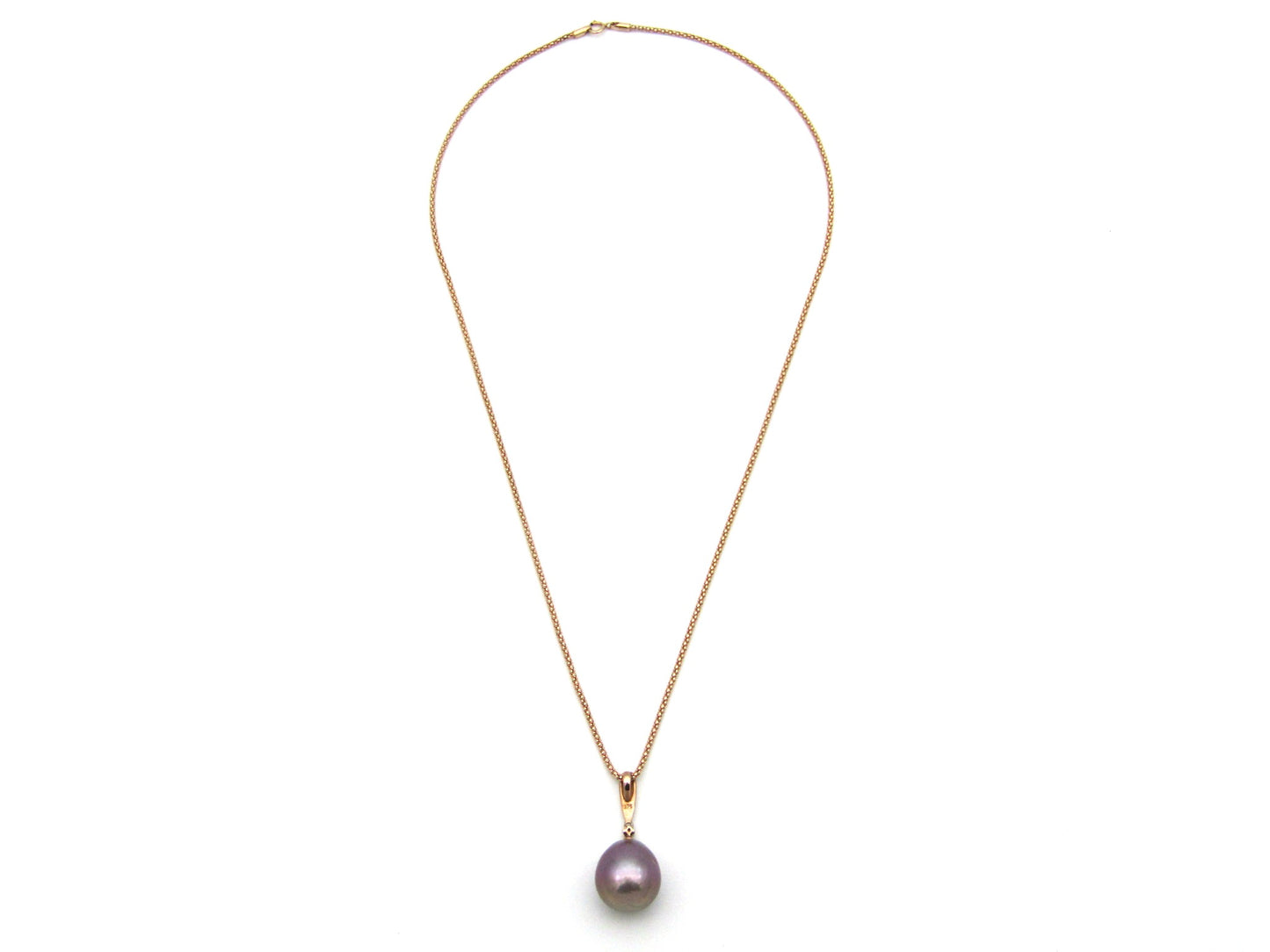 9K gold freshwater pearl and diamond pendant with 18K gold chain.