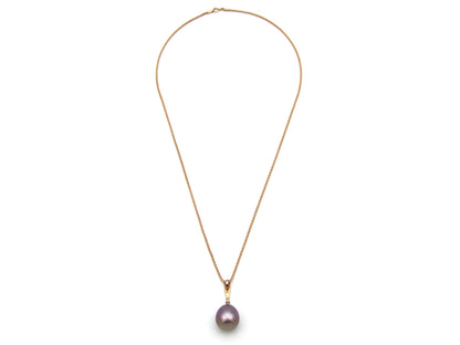 9K gold freshwater pearl and diamond pendant with 18K gold chain.