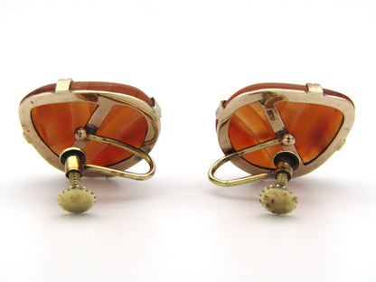9K gold agate screw-on earrings, circa 1960's.