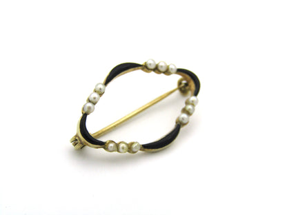 14K gold enamel and seed pearl Edwardian brooch, circa 1900's.