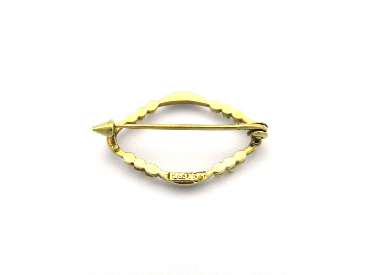 14K gold enamel and seed pearl Edwardian brooch, circa 1900's.