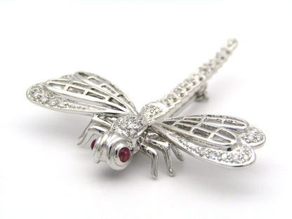 14K gold ruby and diamond dragonfly brooch, circa 1940's.