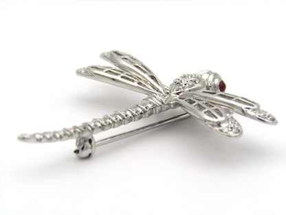 14K gold ruby and diamond dragonfly brooch, circa 1940's.