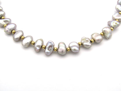 9K gold freshwater pearl necklace, circa 1970's.