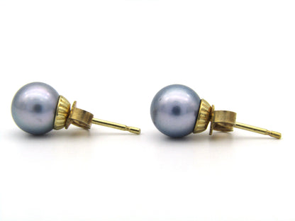 9K gold Akoya pearl stud earrings.