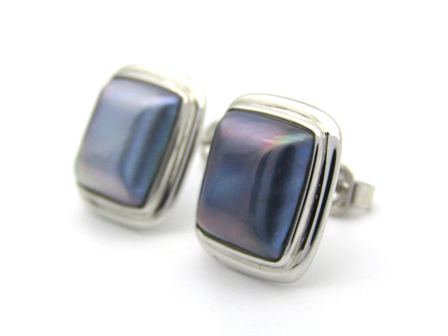 9K gold square mabé pearl stud earrings.