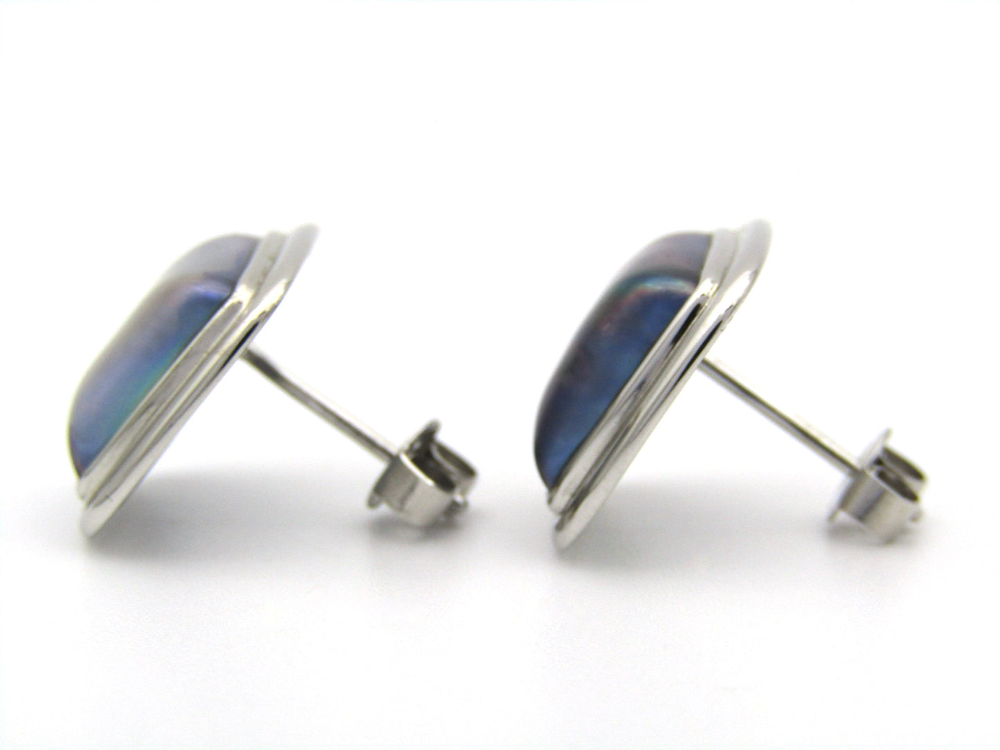 9K gold square mabé pearl stud earrings.
