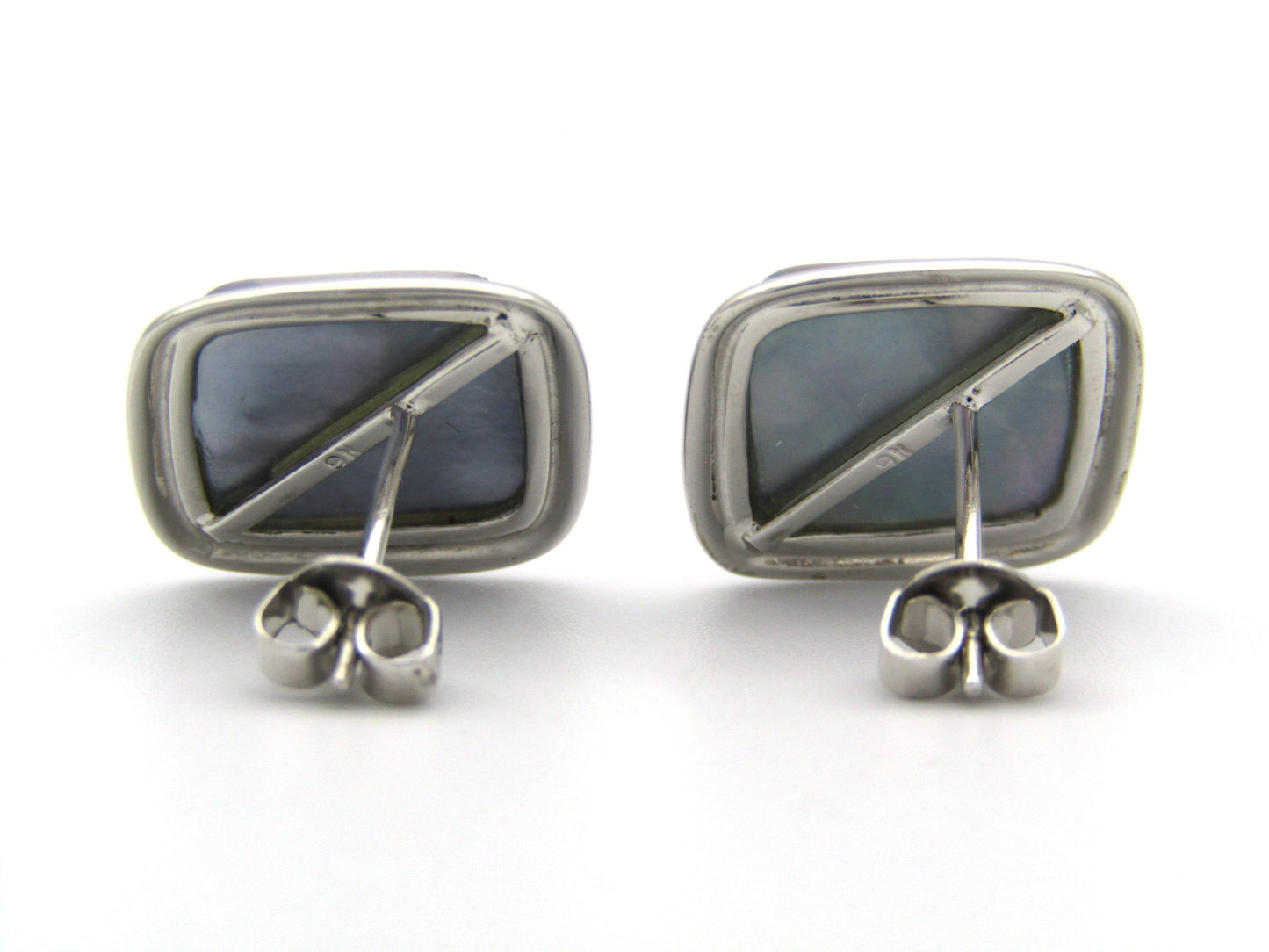 9K gold square mabé pearl stud earrings.
