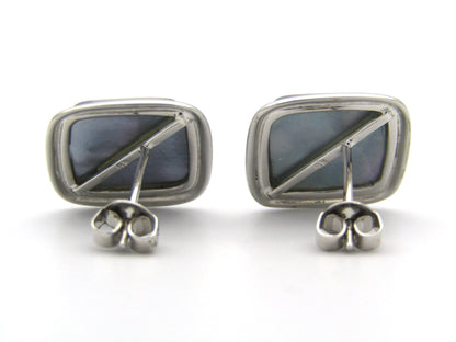 9K gold square mabé pearl stud earrings.