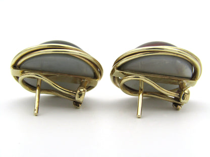9K gold round mabé pearl earrings, circa 1980's.