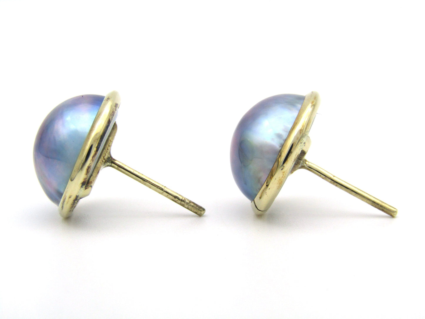 9K gold round mabé pearl earrings and enhancer set.