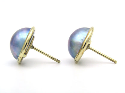 9K gold round mabé pearl earrings and enhancer set.