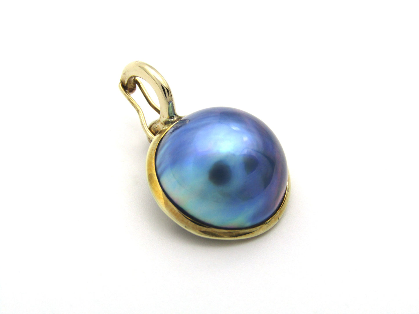 9K gold round mabé pearl earrings and enhancer set.