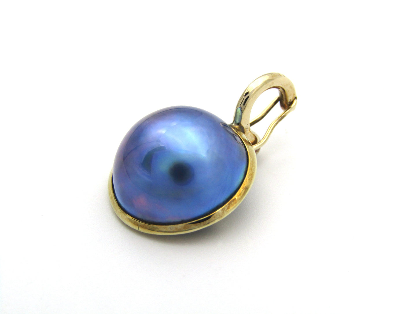 9K gold round mabé pearl earrings and enhancer set.