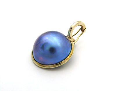 9K gold round mabé pearl earrings and enhancer set.