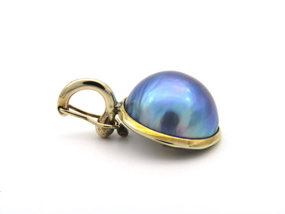 9K gold round mabé pearl earrings and enhancer set.