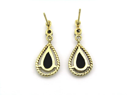 9K gold Vintage onyx and diamond dangle earrings, circa 1990's.