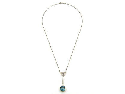 15K gold Edwardian Blue-Green tourmaline and diamond lavaliere necklace, circa 1905.
