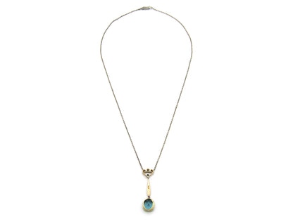 15K gold Edwardian Blue-Green tourmaline and diamond lavaliere necklace, circa 1905.