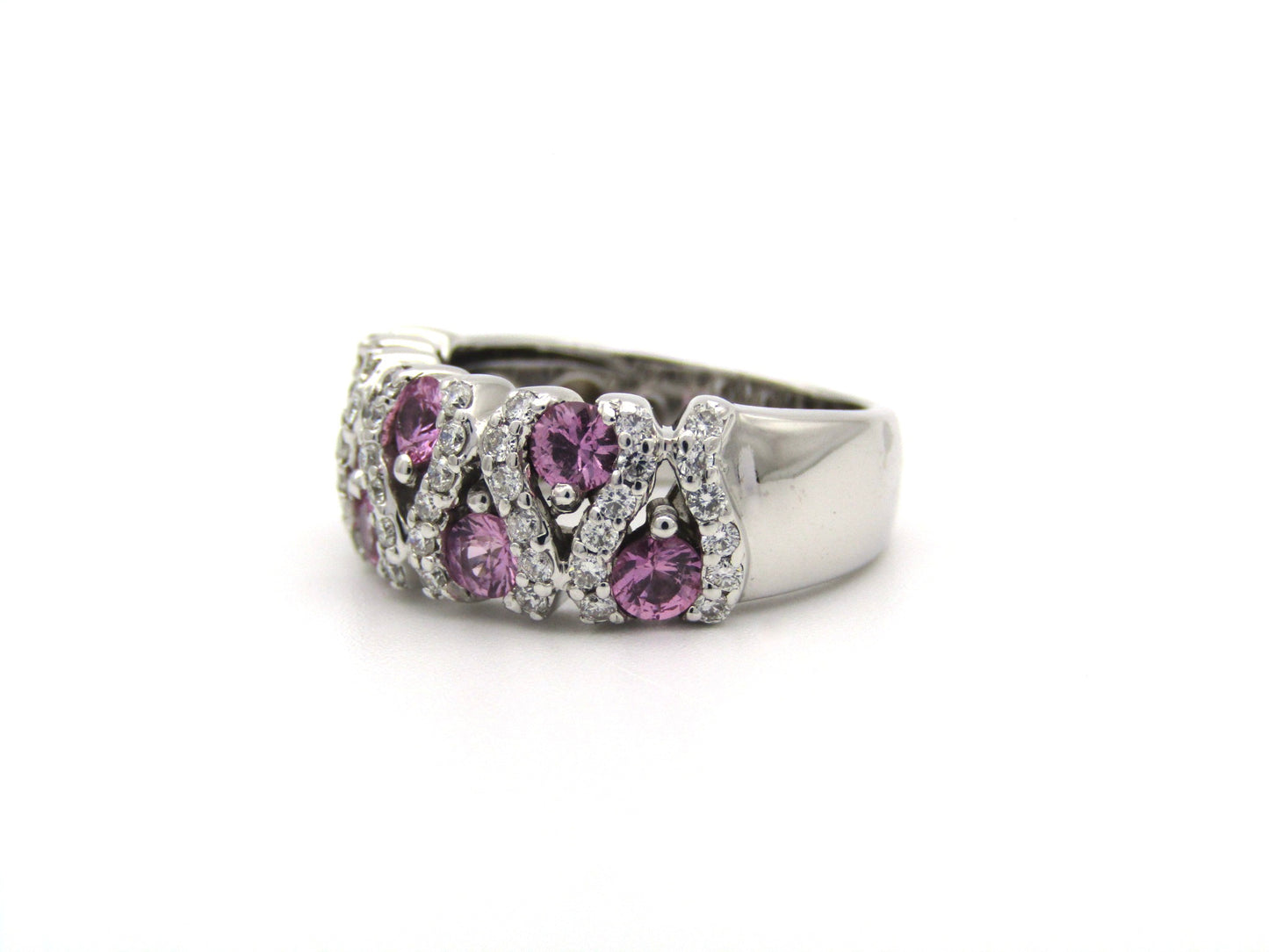 18K gold pink sapphire and diamond ring.
