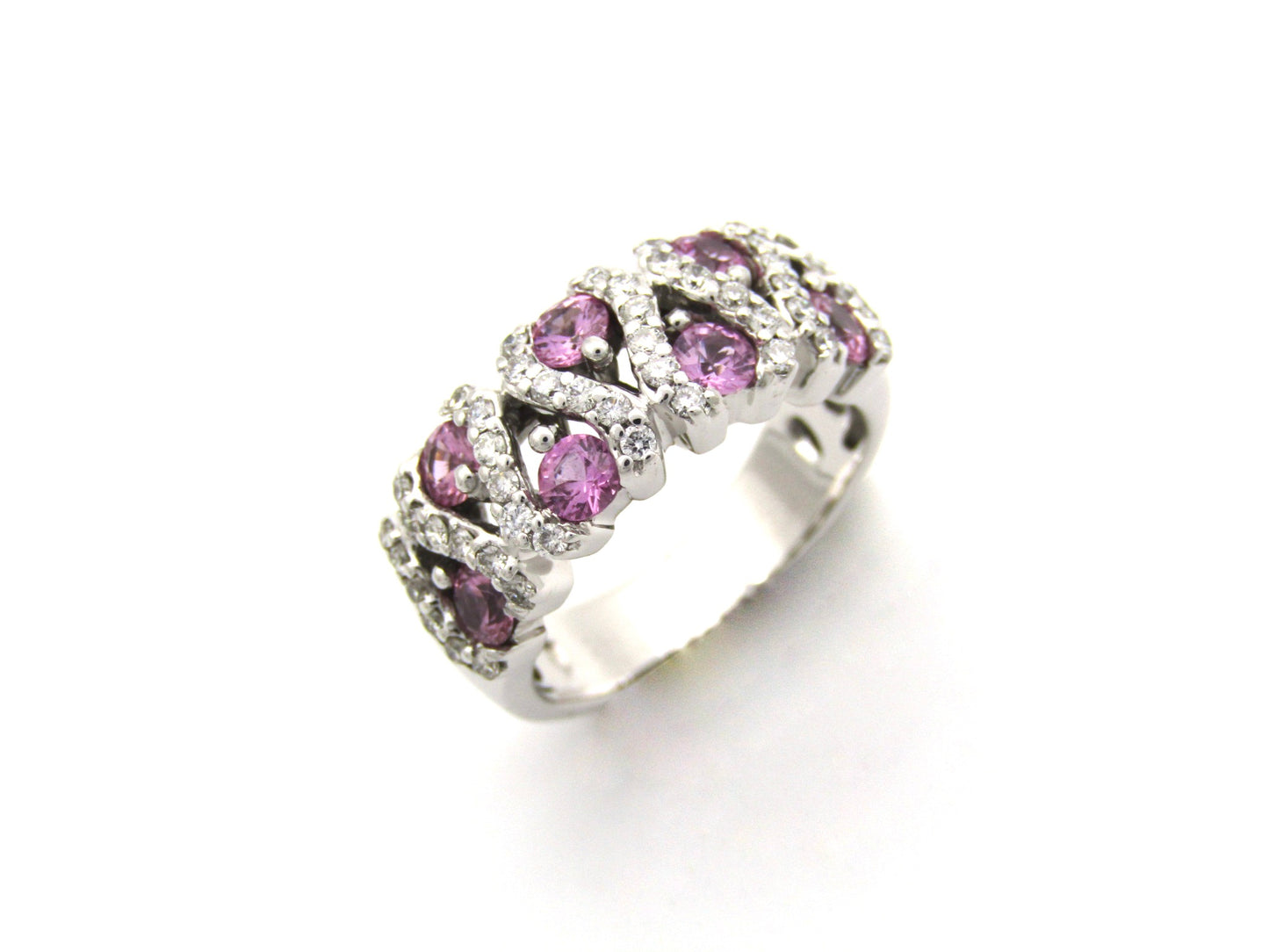 18K gold pink sapphire and diamond ring.