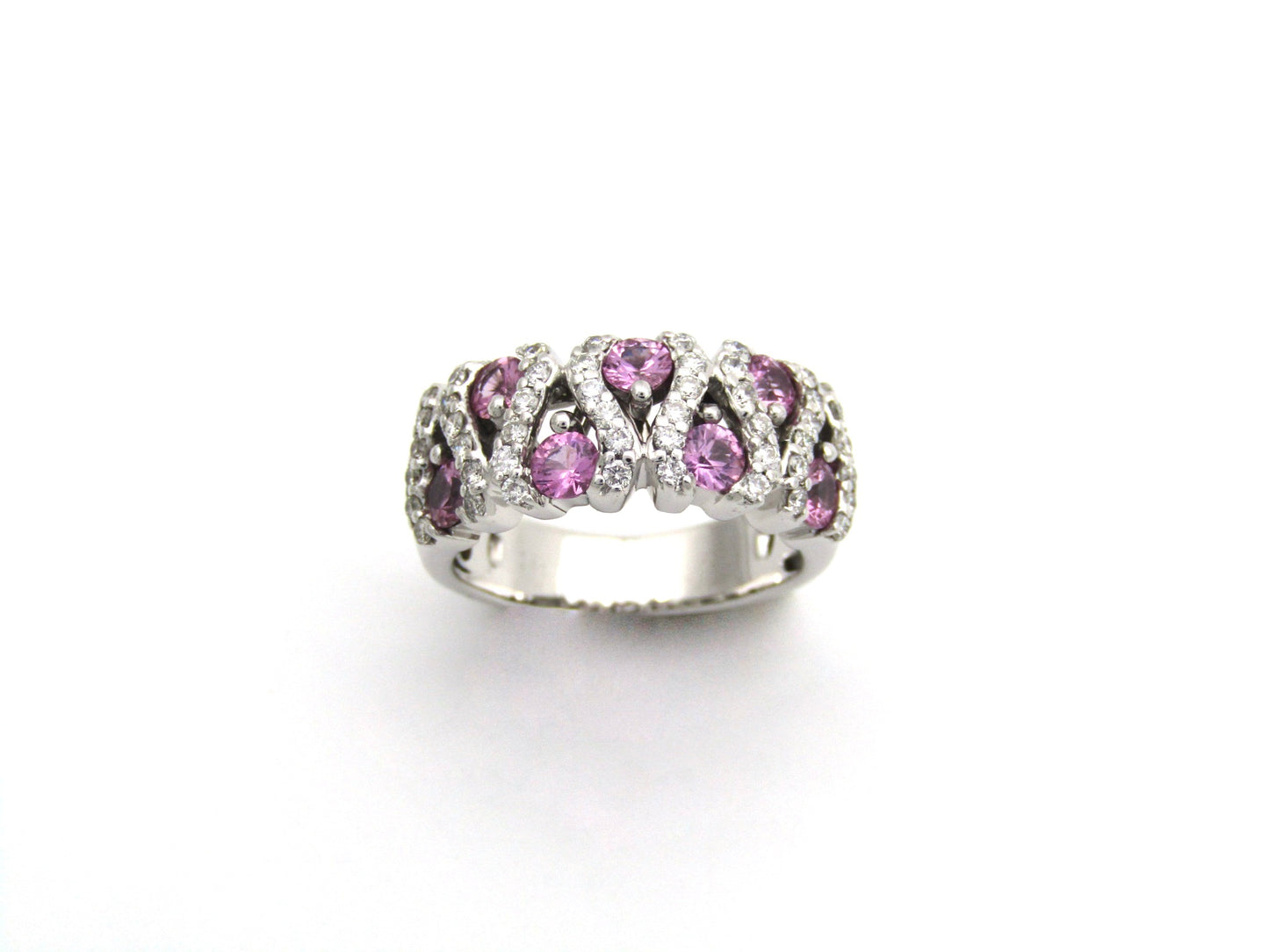 18K gold pink sapphire and diamond ring.
