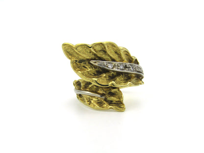 18K gold Retro diamond leaf-wrap ring, circa 1950's.