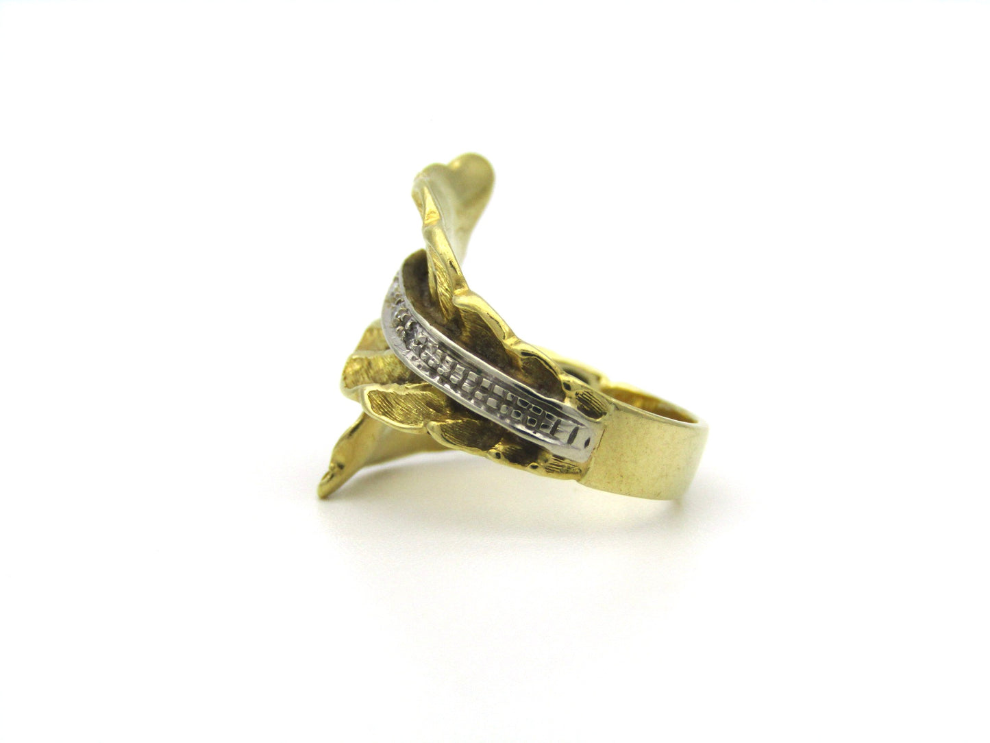 18K gold Retro diamond leaf-wrap ring, circa 1950's.