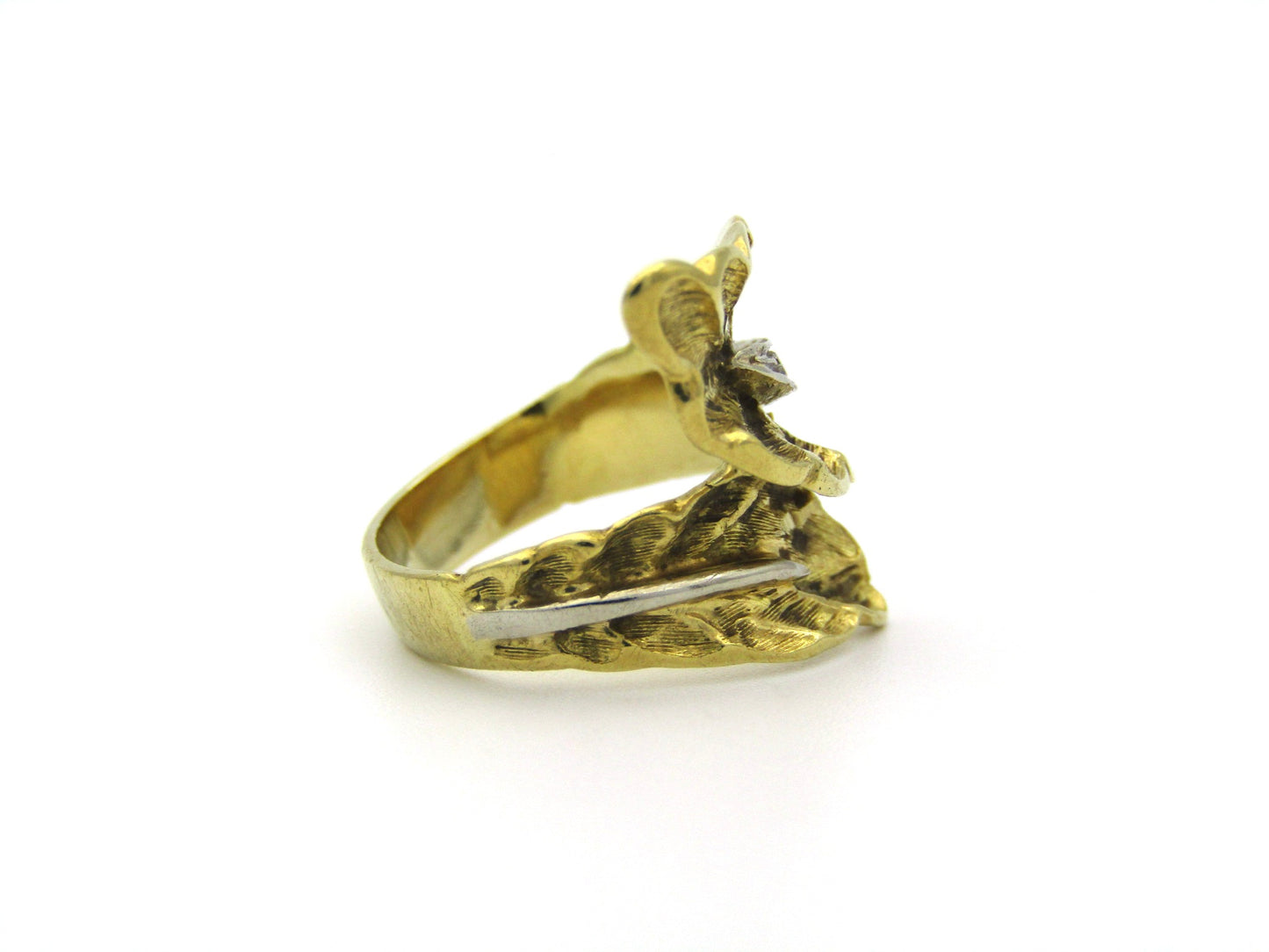 18K gold Retro diamond leaf-wrap ring, circa 1950's.