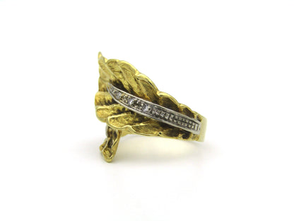 18K gold Retro diamond leaf-wrap ring, circa 1950's.
