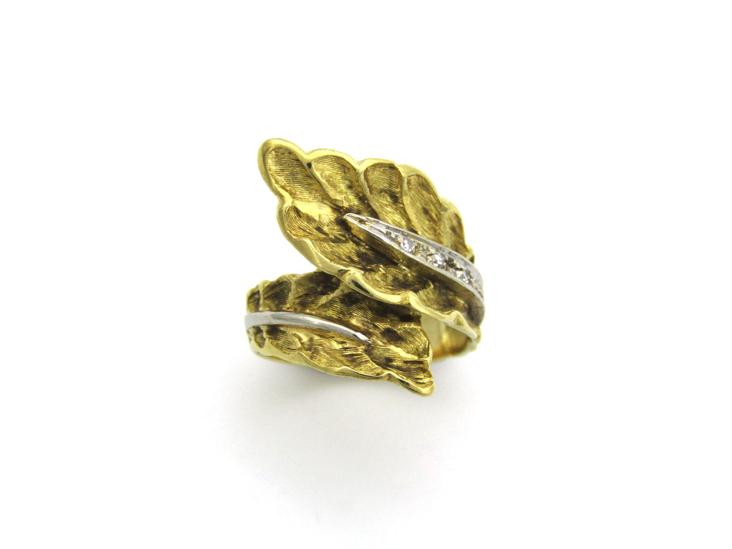 18K gold Retro diamond leaf-wrap ring, circa 1950's.