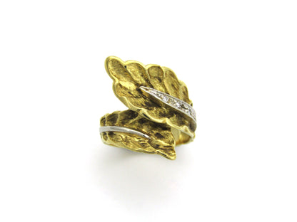 18K gold Retro diamond leaf-wrap ring, circa 1950's.