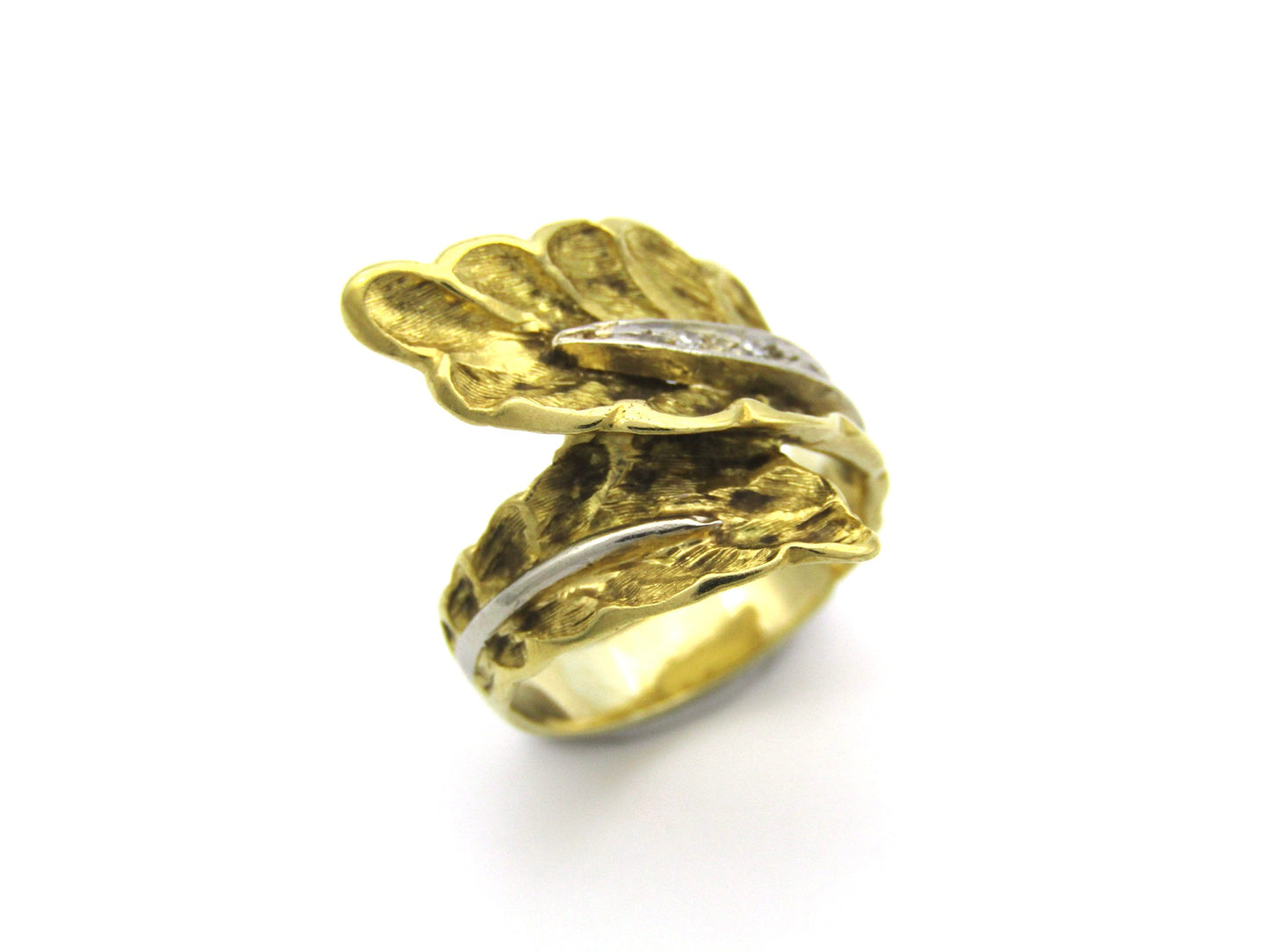 18K gold Retro diamond leaf-wrap ring, circa 1950's.