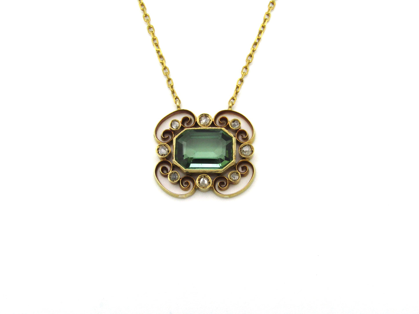 18K gold Edwardian tourmaline and diamond necklace, circa 1900.