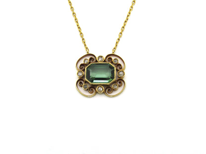 18K gold Edwardian tourmaline and diamond necklace, circa 1900.