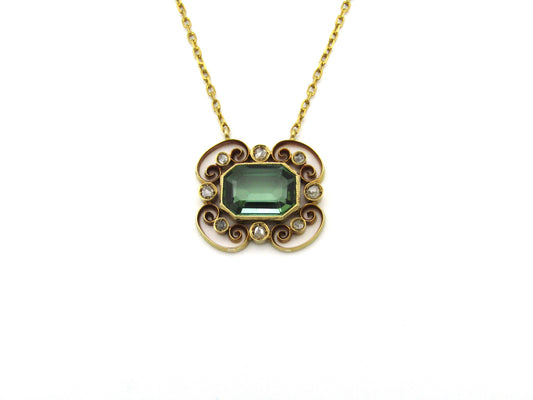 18K gold Edwardian tourmaline and diamond necklace, circa 1900.