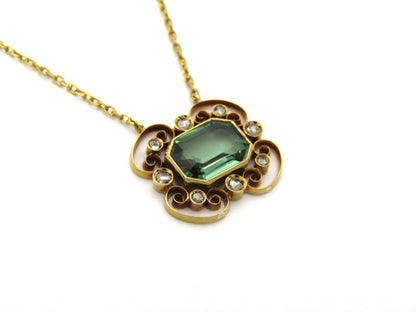 18K gold Edwardian tourmaline and diamond necklace, circa 1900.