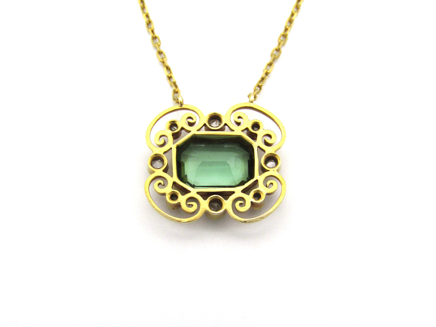 18K gold Edwardian tourmaline and diamond necklace, circa 1900.