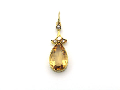 18K gold Edwardian topaz and diamond pendant, circa 1900.