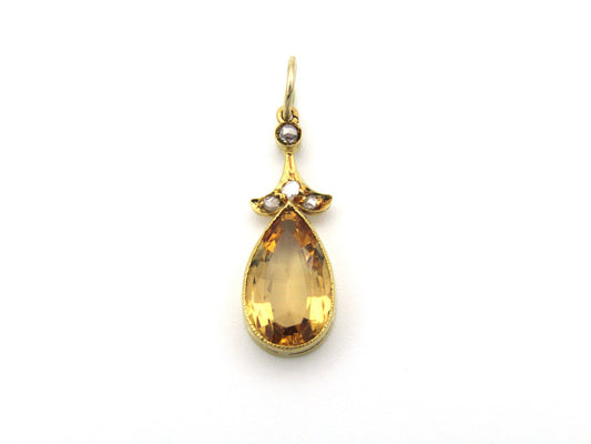 18K gold Edwardian topaz and diamond pendant, circa 1900.