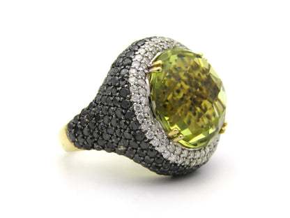 18K gold citrine and diamond cocktail ring.