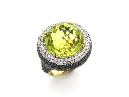 18K gold citrine and diamond cocktail ring.