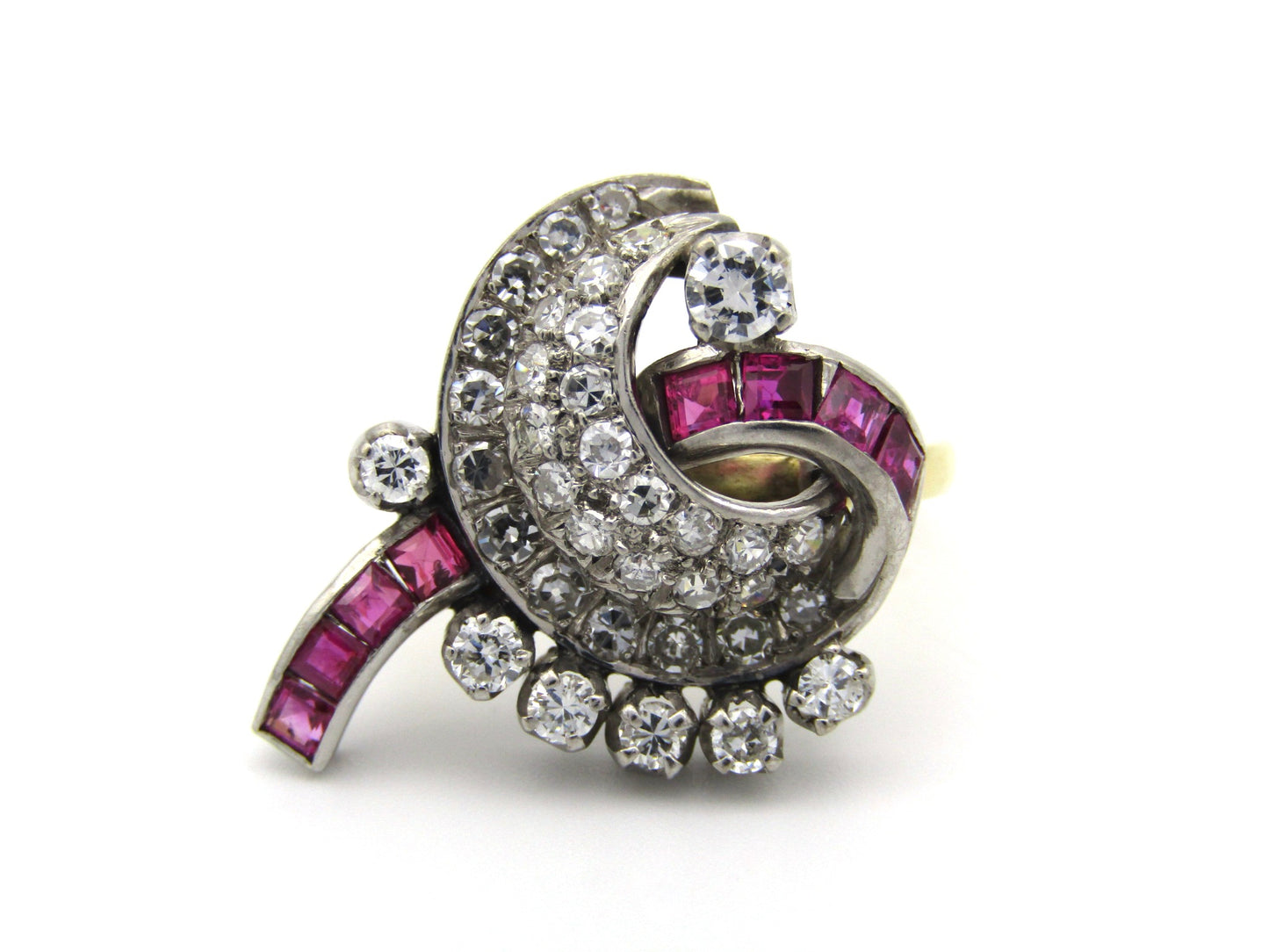 18K gold late Art Deco Burmese ruby and diamond cocktail ring, circa 1930's.