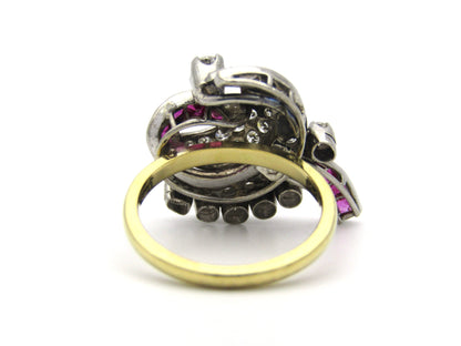 18K gold late Art Deco Burmese ruby and diamond cocktail ring, circa 1930's.