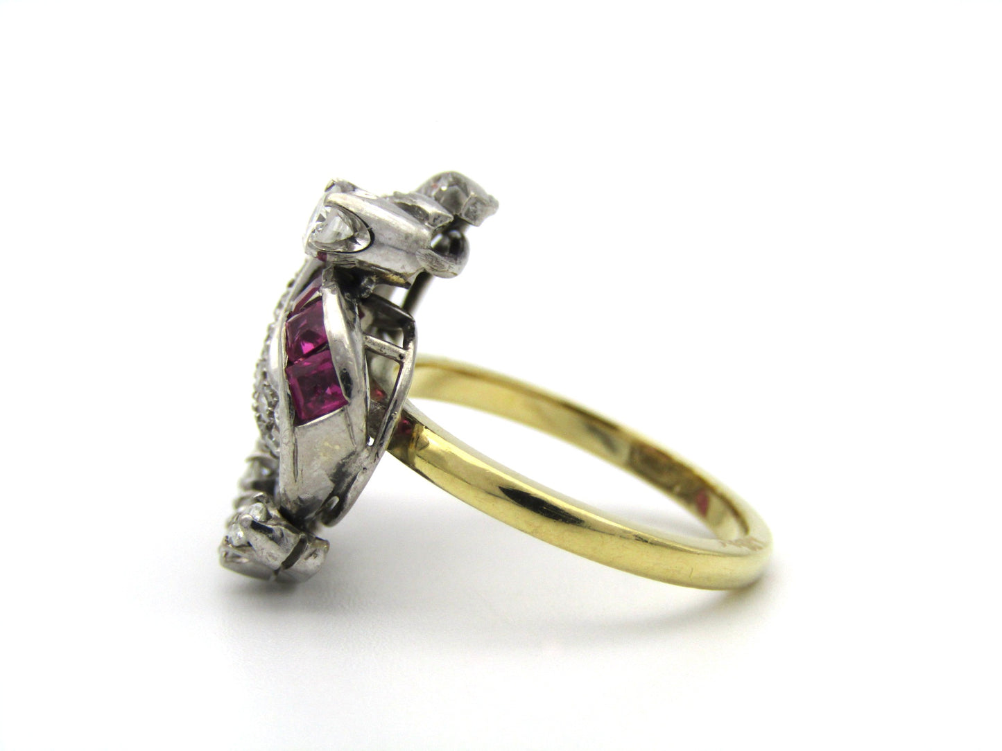 18K gold late Art Deco Burmese ruby and diamond cocktail ring, circa 1930's.