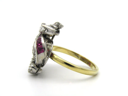18K gold late Art Deco Burmese ruby and diamond cocktail ring, circa 1930's.